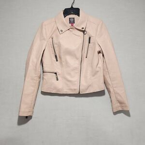 Vince Camuto Women's Size XS Light Pink Faux Leather Moto Jacket Zip Up
